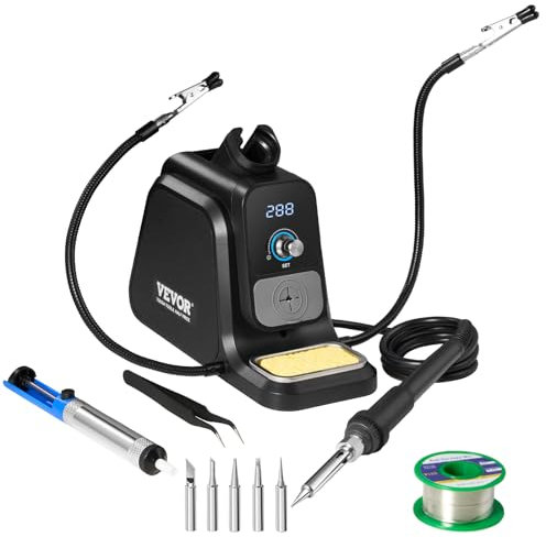 VEVOR Lötstation, 80 W, Lötkolben mit Digitalanzeige, 2 helfende Hände, 5 Lötspitzen, Lötdrahtspender, bleifreies Lötmittel, Lötsauger, Pinzette, automatischer Schlafmodus, °C/°F-Umwandlung