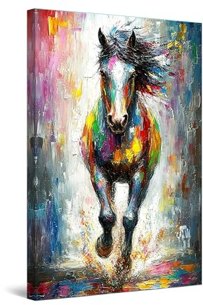 Startonight Wandkunst auf Leinwand – laufendes Pferd mit farbigem Hintergrund – Tierkunstwerk, Fertig zum Aufhängen für Schlafzimmer oder Wohnzimmer, Großes Bild, Wanddekoration für Zuhause 60 x 90 cm