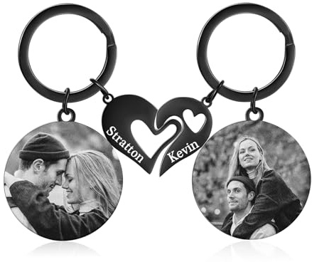 jewelora Personalisierte Foto Schlüsselanhänger mit Gravur Paar Schlüsselanhänger mit Namen Paar Geschenk Partner Geschenk Jahrestag Geschenk