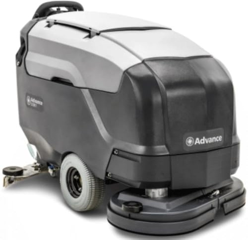 Advance 56115565 Model SC901 34D TPPL PH Large Walk-Behind Scrubber Dryer, 3.2 mph (5.15 km/hr) Max. Speed, 0.5 hp Drive Motor, 68 dB A Sound Level, 0.75 hp Brush Motor, 250 RPM Brush Speed