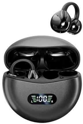 Casque ouvert Bluetooth 5.4 avec arceau à conduction d'os sans fil, conduction d'air, casque de sport avec clip auriculaire, écouteurs sans fil, écouteurs Bluetooth pour la course à pied, le cyclisme