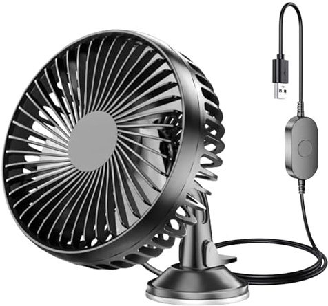 BORDEAG Auto Ventilator 360° Drehbar 12V, Tragbarer Mini Lüfter Mit 3 Geschwindigkeiten für Lkw und Outdoor