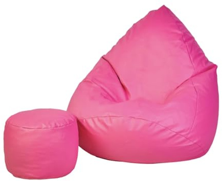 Slevobox Sitzsack mit Hocker Rosa 95x95x120 cm - XXL Sitzsack Erwachsene mit Füllung - Bean Bag - Schlafzimmer und Wohnzimmer Möbel - Indoor Sitzsäcke Öko-Leder - Lounge Sessel