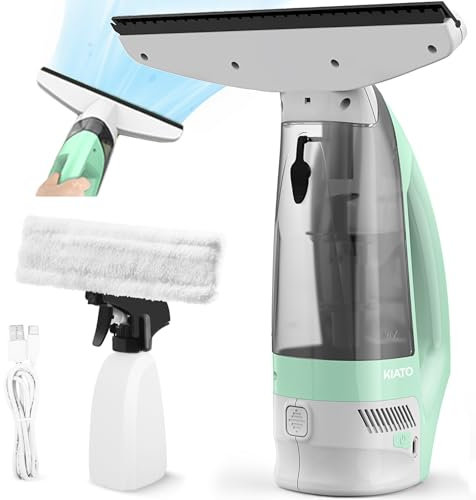 Kiato Window Vacuum Squeegee Cordless, Electric Window Vac, Rechargeable Window Cleaner with Spray Bottle, for Cleaning Windows, Mirrors, Glass, 2200mA, WC10