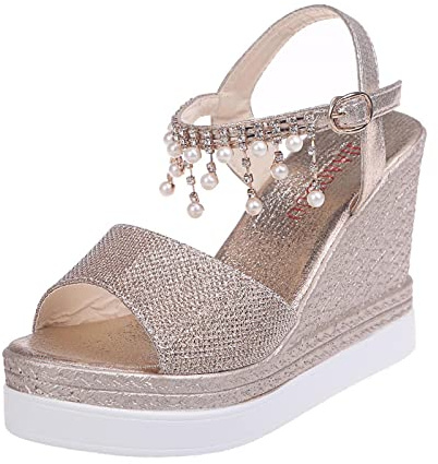 Sandales Femme Été Chaussure Femmes Talon Compensé Confortables Plateforme Nu-pieds Ventes Flash de Printemps Sandale Bout Ouvert Semelle Epaisse Comfy Espadrilles Sandales de Soirée Parties Mariage