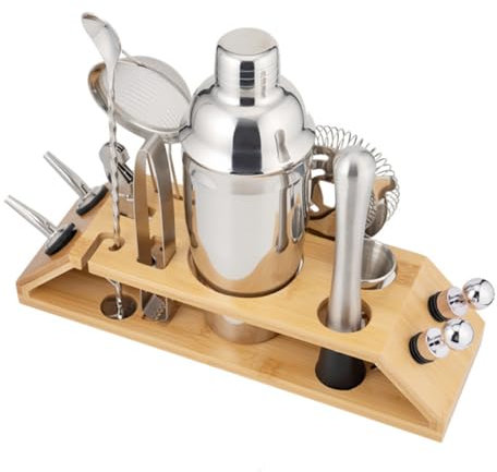 LIFKOME 1satz Teiliges Cocktail Shaker Mit Bambusständer Professionelle Barwerkzeuge Für Cocktail-Mixing Für Und Home Bars
