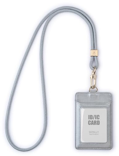 SENLLY Porta Badge con Cordino, Cordino in Nylon e Carina Porta Carte, 1 Finestra Trasparente per D'identità e 2 Scomparti per Schede, da Donna (Quarzo Lunare)