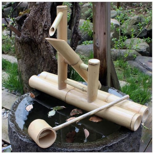 Fontaine d'extérieur en bambou avec pompe universelle – Fontaine autoportante pour la maison, la terrasse, la cour et la piscine – Décoration de circulation d'eau respectueuse de l'environnement