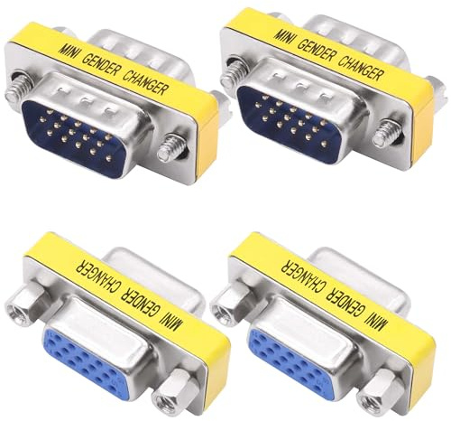 YARCHONN DB15 VGA Gender Changer Solderless Connector Male to Female Adapter D-SUB HD 15 Pin Serial Cable Coupler for PC Monitors Projectors-4pcs