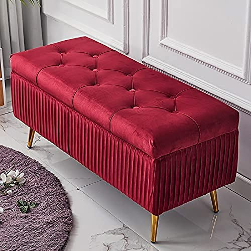 Hochwertige, gepolsterte Sitzbank mit Stauraum, stilvoller Wohnzimmereingang, Schuhhocker und Fußhocker, rote Bettbank, platzsparende Aufbewahrungslösung, 60 x 40 x 45 cm