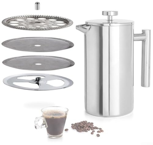 ZiStarlilife Lot de 4 filtres de rechange pour cafetière à piston en acier inoxydable compatible avec les cafetières de tailles multiples (1000 ml)