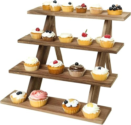 Yolispa Wooden Display Stand, 4 Tier Cupcake Stand, Rustic Party Risers Cake Stand Shelf for Spice, Plant, Dessert, Craft, Perfume