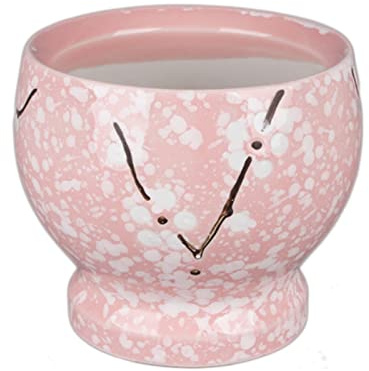 Piccolo mortaio e pestello lucidato, Set di mortaio e pestello in ceramica con eleganti macchie di fiori bianchi e pestello in legno, 7 pollici, macina spezie ed erbe aromatiche(Pink)