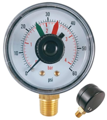 Manomètre pour Filtre à Piscine | Jauge 0-4 Bar Pour Filtre À Sable,Montage Radial, Testeur Étanche Avec Double Aiguille Bicolore Pour Piscine Spa Aquarium