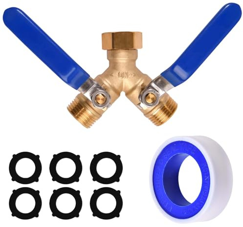 SPEEDWOX Hose Splitter 3/4 - Blue Handle with Washer and Tape Garden Clearance Deals 2-Way Garden Hose Splitter y Shape 3/4 Inch Ball Value for Outdoor Full Flow Connector