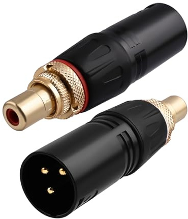 YYTCG Lot de 2 adaptateurs XLR vers RCA plaqués or 24 carats – Convertisseur audio Hi-Fi XLR mâle vers RCA femelle, en alliage de zinc blindé pour audiophiles, home studio et configuration audio