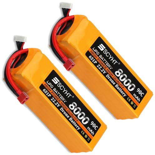 SSCYHT Batterie LiPo 6S 22,2 V Batterie Lithium 8000 mAh Batteries Li-ION 22,2 V Batteries de Remplacement pour Drones pour Moteurs Moins 180 W avec Port XH-6S,22.2v8000mah t Plug 2pack