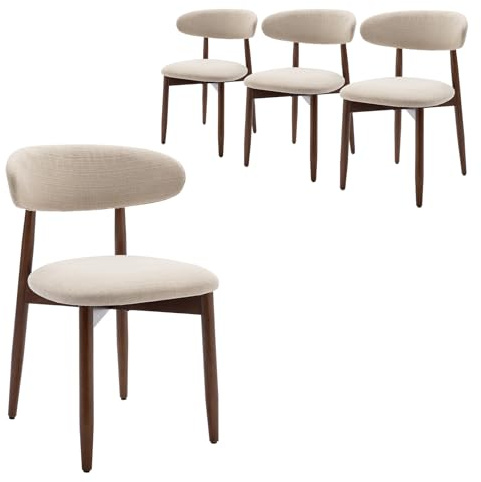 COLAMY Esszimmerstühle 4er Set, Polsternder Stühle Esszimmer mit Rückenlehne, Moderne Küchenstühle Gepolstert, Stoff Dining Chairs mit Back und Holzbeinen für Esszimmer, Küche, Restaurant, Beige