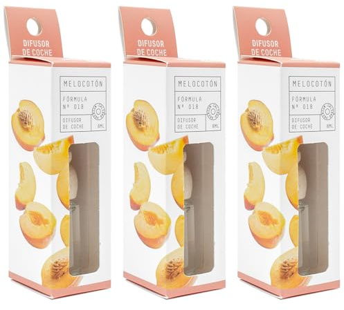 SEAL AROMAS Pack 3 Ambientadores de Coche Essential Melocotón – Aroma Dulce, Frutal y Fresco – Difusor Colgante 8 ml – Fragancia Duradera para Automóvil que Aporta Energía y Vitalidad