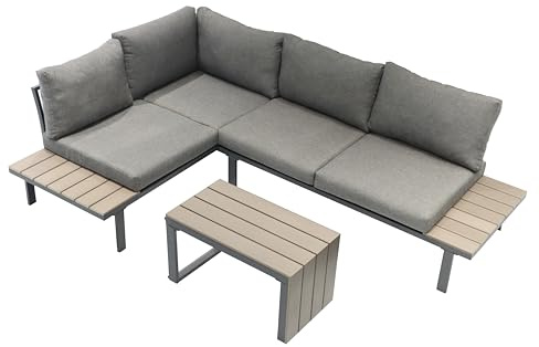 Koll Living Premium Lounge Set Calea – Modulares Gartenmöbel Set in Holzoptik – 3-TLG. Outdoor Sitzgruppe mit 2 Sofas, Tisch & Kissen – Wetterfest für Terrasse & Balkon - Exra Dicke Kissen