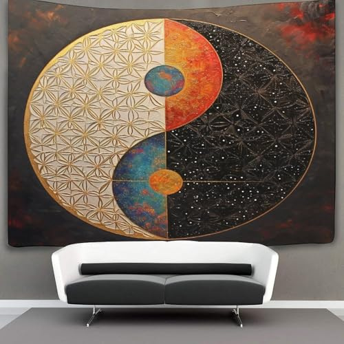 kaiyun Blume des Lebens Wandteppich Yin und Yang Tapisserie Wandbehang Landschaft Wandkunst Dekore 100cmx150cm