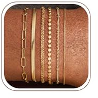 Tewiky Armband für Damen, 14K Vergoldetes Schlange Büroklammer Armkette Set | 6er Armband Set, Schlange & Büroklammer-Kette, Wasserfest, Trendiger Alltagsschmuck, Hochzeitsgeschenk für Frauen & Mädchen