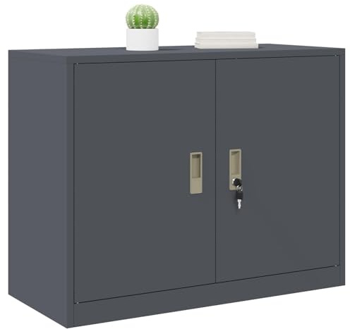 vidaXL Armadio Antracite 90 x 40 x 70 cm Acciaio, Armadio Ufficio Moderno, in Acciaio Rettangolare, con Serratura, Grande Spazio, Mobile Industriale, Soluzione Robusta