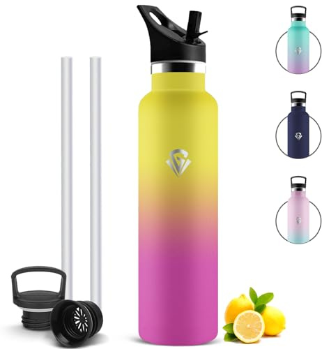 Mujigaga Borraccia Termica 1 litro, Senza Perdite Borraccia Termiche con Cannuccia, Borracce Acciaio Inox Senza BPA, Bottiglia Termica per Palestra, Ciclismo, Corsa