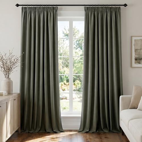 Deconovo Tende Oscuranti per Interni con Fettuccia – 3 Modi di Montaggio, Tessuto Termico Morbido per Camera da Letto e Soggiorno, Certificato OEKO-TEX, 2 Pannelli 140x260 cm, Grigio Oliva