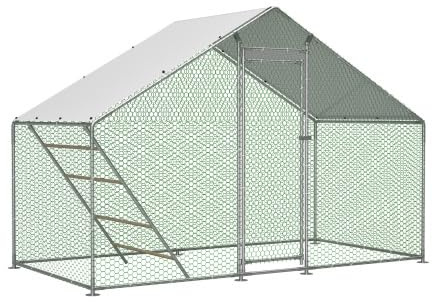 Freilaufgehege 3x1,57x2m Hühnerstall aus verzinktem Stahl, inkl. Leiter, wasserdichtes PE-Dach mit Sicherheitsschloss, Voliere für Hühner, Enten, Kaninchen, Hasen – Winterfest & UV-beständig