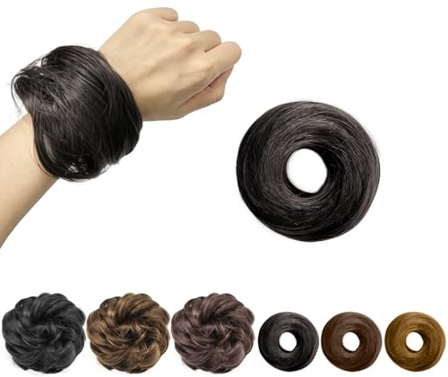 TIHNY Rak Hårbulle-extension, Natursvart Syntetisk Hårdel med Elastiskt Band, Värmebeständig Messy Bun Scrunchie för Kvinnor