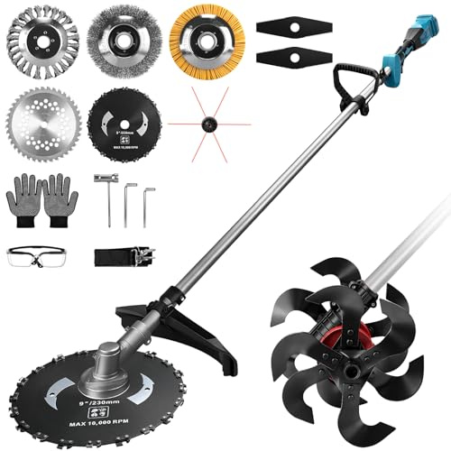 2 en 1 azada de tierra con batería y cortacésped para Makita 18 V batería | Fresa eléctrica de suelo | 680 rpm sin escobillas eléctrico para jardín con ancho de trabajo 23 cm y profundidad de trabajo