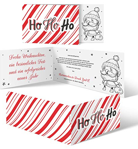 60 x Süße Weihnachtskarten für Firmen individueller Text DIN Lang 210x98mm Klappkarte - Ho Ho Ho