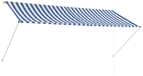 vidaXL Markise, Klemmmarkise Einziehbar, Sonnenschutz für Fenster Terrasse Balkon, Balkonmarkise Fallarmmarkise Fenstermarkise, 300×150cm Blau Weiß