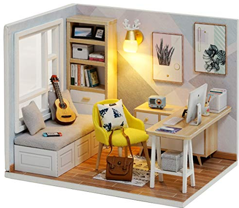 CUTEROOM DIY Miniatur Puppenhaus Kit – Kreatives Holzmodell mit LED-Beleuchtung und Staubschutz