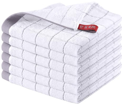 Homaxy 100% Cotton Terry Kitchen Dish Cloths, Ultra Soft and Absorbent Dish Towels for Kitchen, Suitable for Drying and Washing Dishes, 6 Pack, 12 x 12 Inches, White | Ultra Soft and Absorbent Dish Towels for Kitchen, Suitable for Drying and Washing Dishes