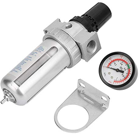 Compressed Air Filter Regulator, Pneumatic Air Filter Regulator BSP 1/2 Air Compressor Moisture Water Trap Filter Regulator with Mount Adjustable Pressure Control Knob Compressor Filter Kit