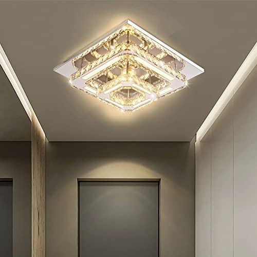 CXGLEAMING Square Crystal Chandelier LED Ceiling Light 3 Color Temperature