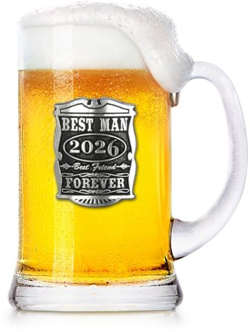 English Pewter Company 1pt Best Man Glass Tankard Beer Mug Personalised with Your Year – Perfect Wedding Party Gifts for Your Groomsmen – Gift Box [WD032]