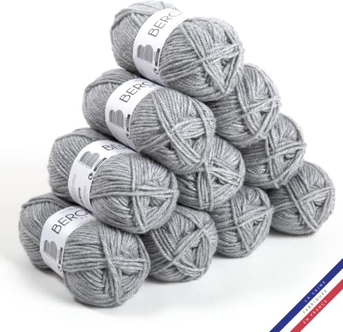 Bergère de France - BARISIENNE 7, Wolle set zum stricken und häkeln (10 x 50 g) - 100% Acryl - 6,5 mm - Weicher dicker runder Faden - Grau (MENHIR)