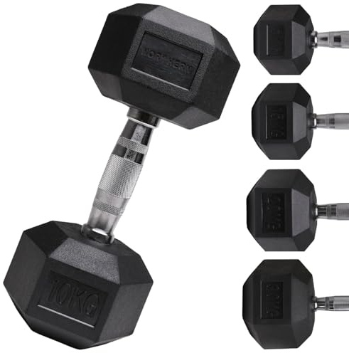 Northern Hex Dumbbell Set Rubber Heavy Weights with Metal Handles Anti-Rolling for Weight Lifting Bodybuilding Exercise Workout Strength Training Home Gym 1kg-50kg Pairs Sets