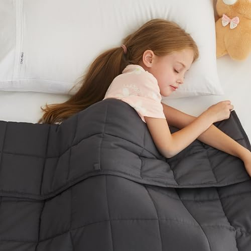 L'AGRATY Weighted Blanket Kids - 40x60 10lbs Breathable Childrens Heavy Blanket Microfiber Material with Glass Beads All-Season Summer Fall Winter Soft