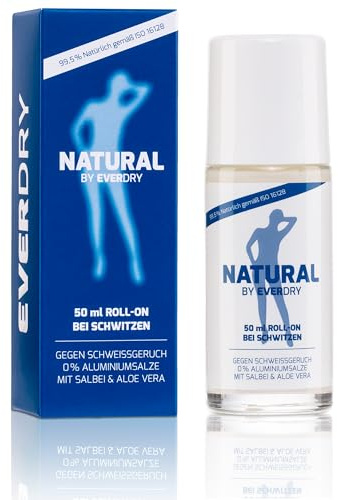 EVERDRY NATURAL Roll-On 50ml Deodorant ohne Aluminiumsalze gegen Schweißgeruch - mit Salbei, Aloe Vera, Jojoba, Kokos & Argan-Öl - Deo ohne Alkohol