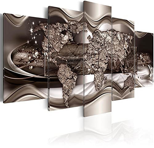 Cuadros B&D XXL - Cuadro de Cristal acrílico Mapa del Bocao 200x100 cm Impresión de 5 Piezas Pintura sobre Vidrio Imagen Gráfica Decoracion de Pared Continentes World Map Abstracto k-C-0019-k-p