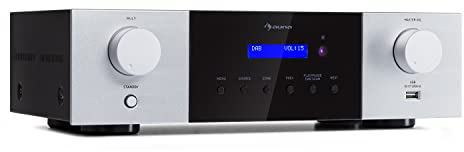 Auna AMP-4000 DAB HiFi-Stereo-Verstärker, DAB+-Radio, Stereo Verstärker, USB Fernbedienung, Amplifier mit LED-Display, HiFi Verstärker, schwarz-weiß