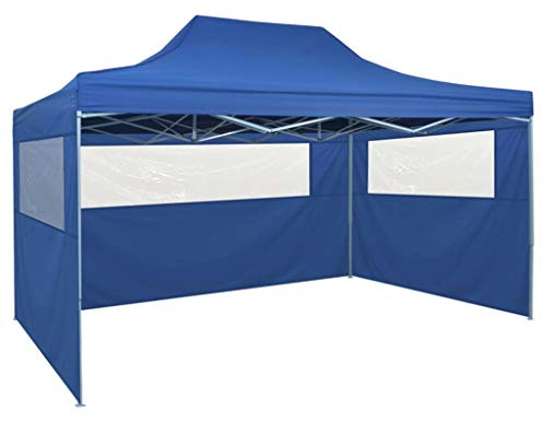Tidyard Catherinol Tente Pliable avec 4 parois latérales 3 x 4,5 m Bleu Tonnelle d'Extérieur Chapiteau de Jardin Voyage de Camping Barbecue