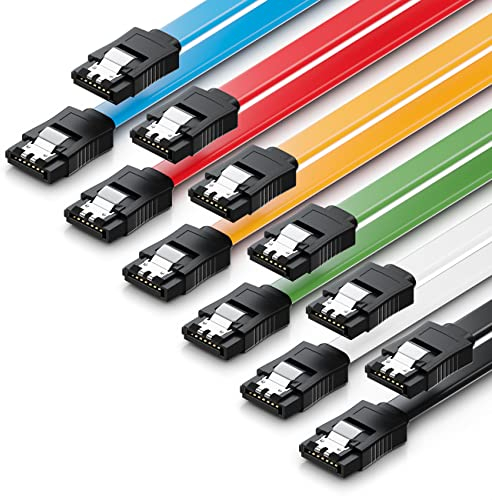 deleyCON 6x 50cm SATA 3 Kabel im Set SATA III Datenkabel - HDD SSD Verbindungskabel Anschlusskabel Metall-Clip 6 GBit/s - 2 Gerade L-Typ Stecker - Bunt