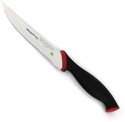 MAGEFESA Alvaro Barrientos - Cuchillo de Cocina para Carne 11cm, Acero Inoxidable, Resistente, Filo Central en Sierrra, Punta Filo Liso, Carnes Tersas