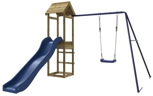 vidaXL Spielturm, Klettergerüst mit Rutsche Schaukel, Kinder Kletterturm mit Holzdach, Spiel-Zubehör für Garten, Holz Spielplatz, Imprägniertes Kiefernholz
