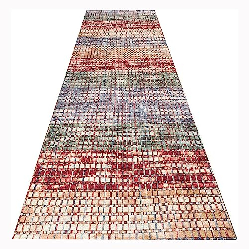 Siunwdiy Teppich Läufer Flur 110X300CM rutschfest Küche Modern Marokko Bunt Meterware Waschbar Lang Teppichläufer Küchenteppich Schlafzimmer Korridor,40/50/60/70/ 80/90/100/120/140cm Breit